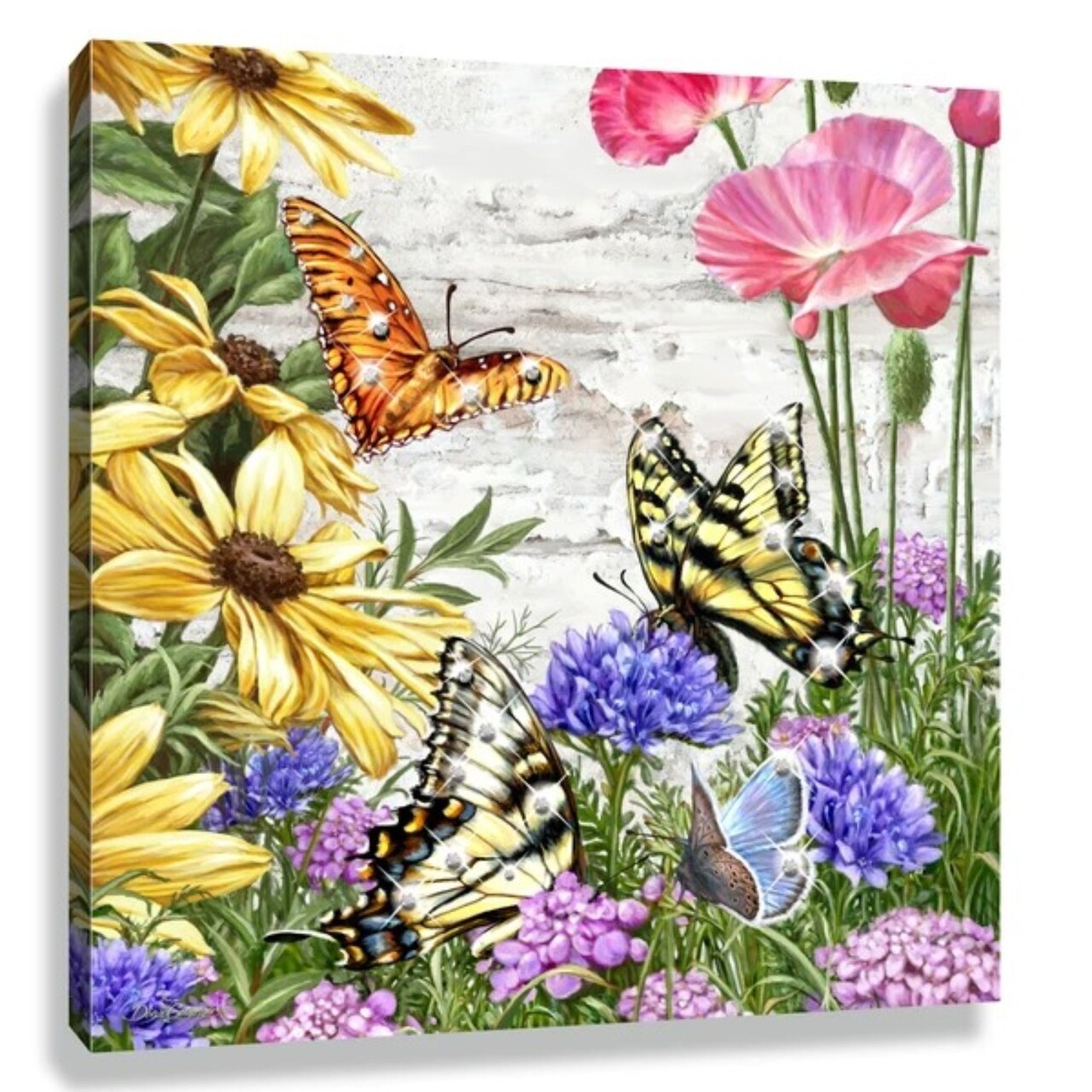 Glow Decor Yellow and Purple Butterfly Garden Pizazz Print Framed Wall Decor 10" x 10"